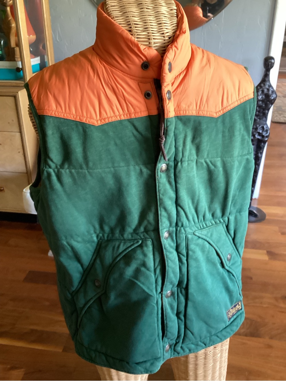 Vintage Polo Ralph Lauren Green Quilted Vest with Orange Yoke - Picture 5 of 14